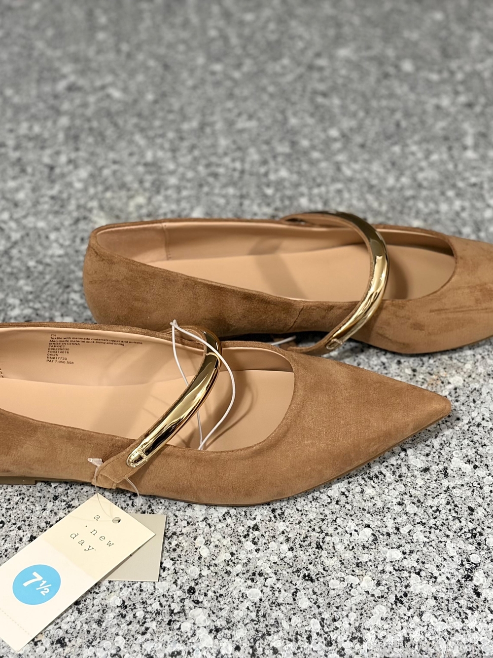 a new day Tan Pointed Toe Flats with Gold Strap
